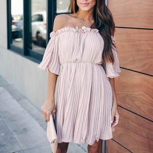 VICI Pleated Off The Shoulder Pink Dress